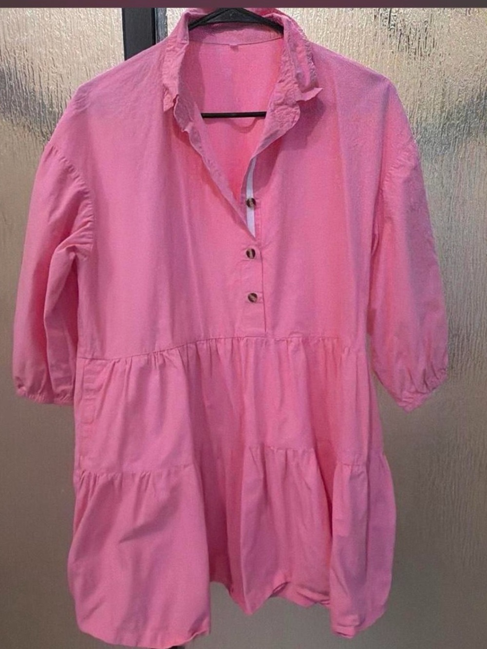 Women's Pink Tiered Popover Dress